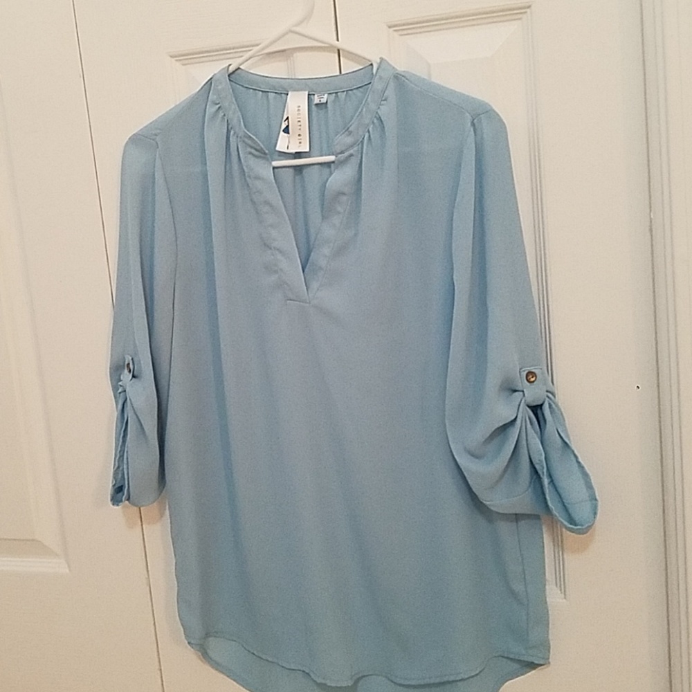 Baby blue flowy blouse Size L